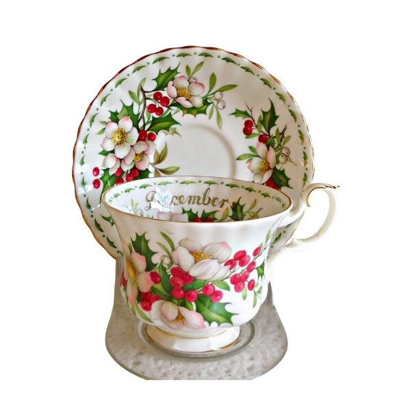 Royal Albert Tea Cup & Saucer December Flower of the Month Teacup Birthday - Picture 1 of 5